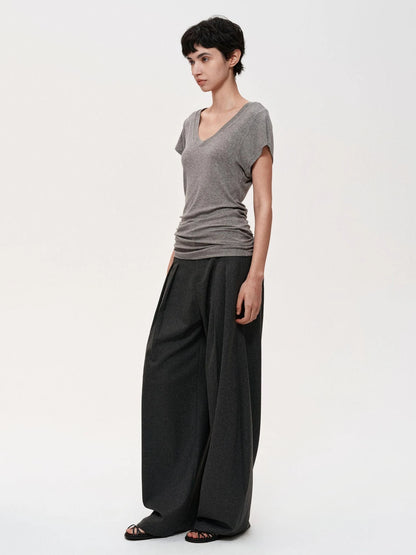 Pleated Flowy Wide Leg Trousers