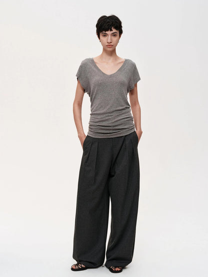 Pleated Flowy Wide Leg Trousers