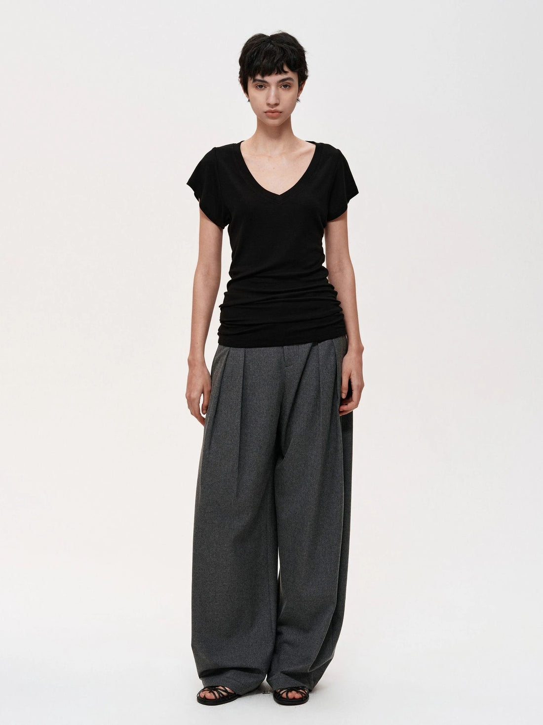 Pleated Flowy Wide Leg Trousers