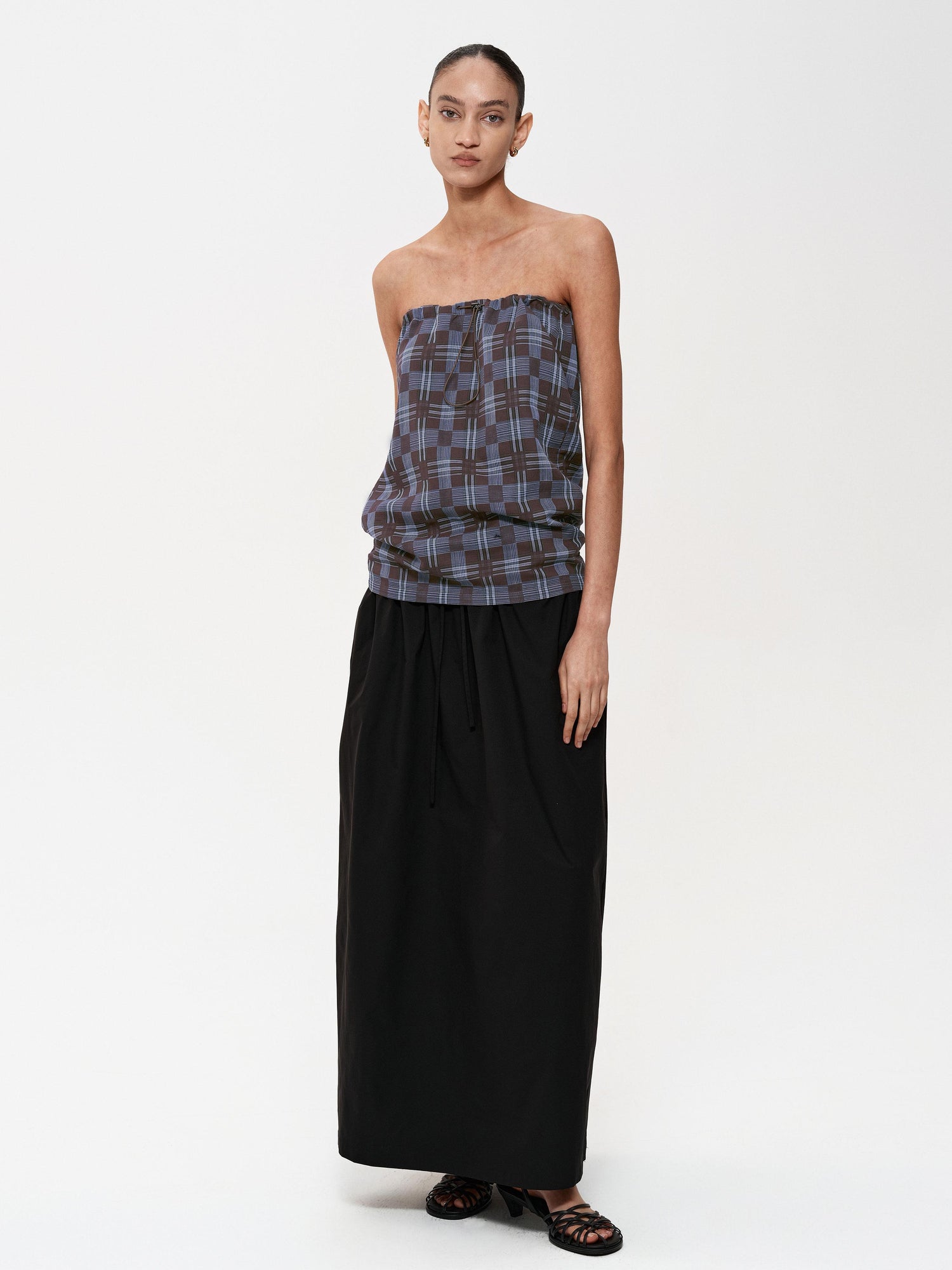 Northbutsouth Pleated Midi Skirt With Adjustable Drawstring Waist