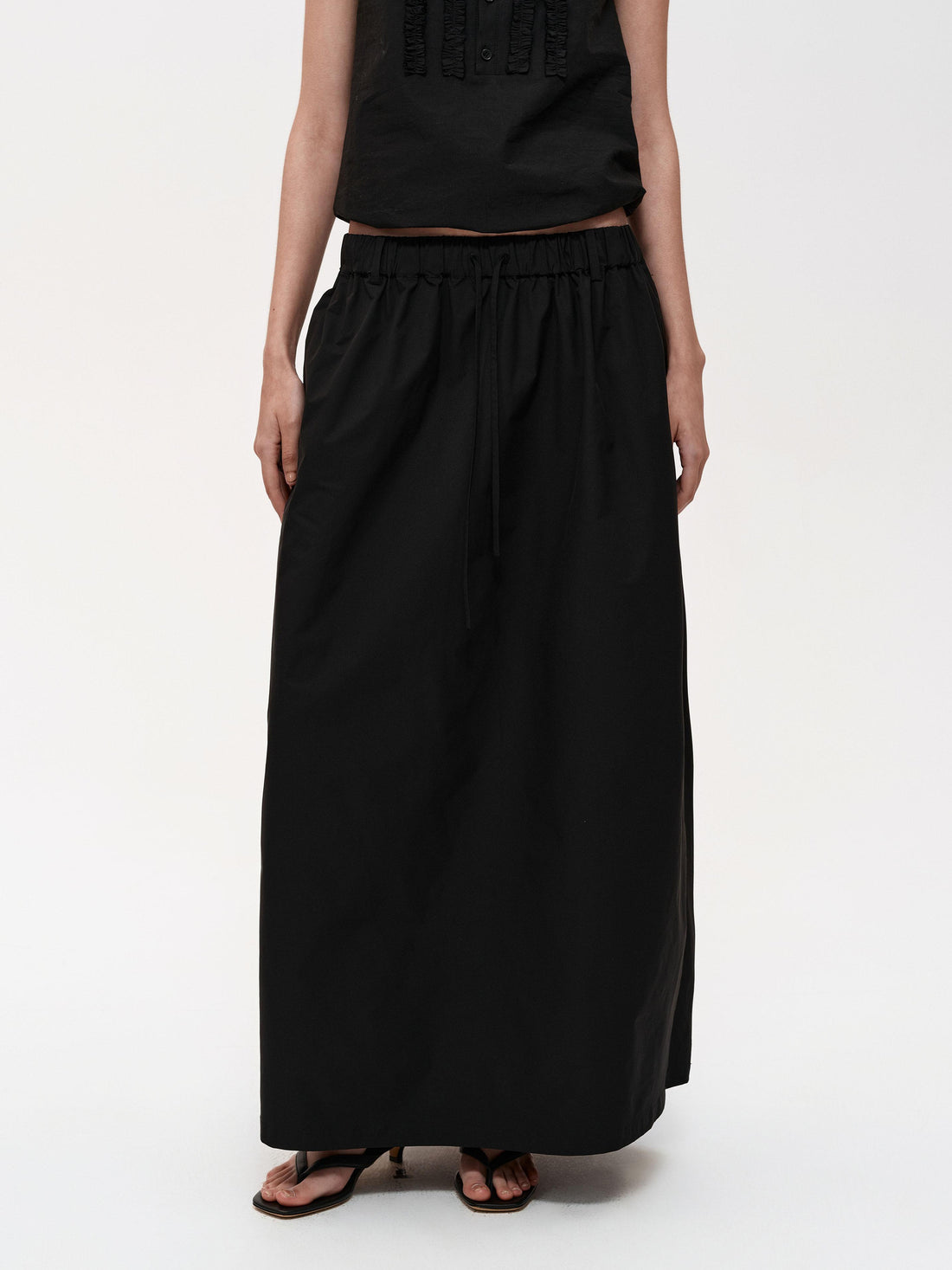 Northbutsouth Pleated Midi Skirt With Adjustable Drawstring Waist