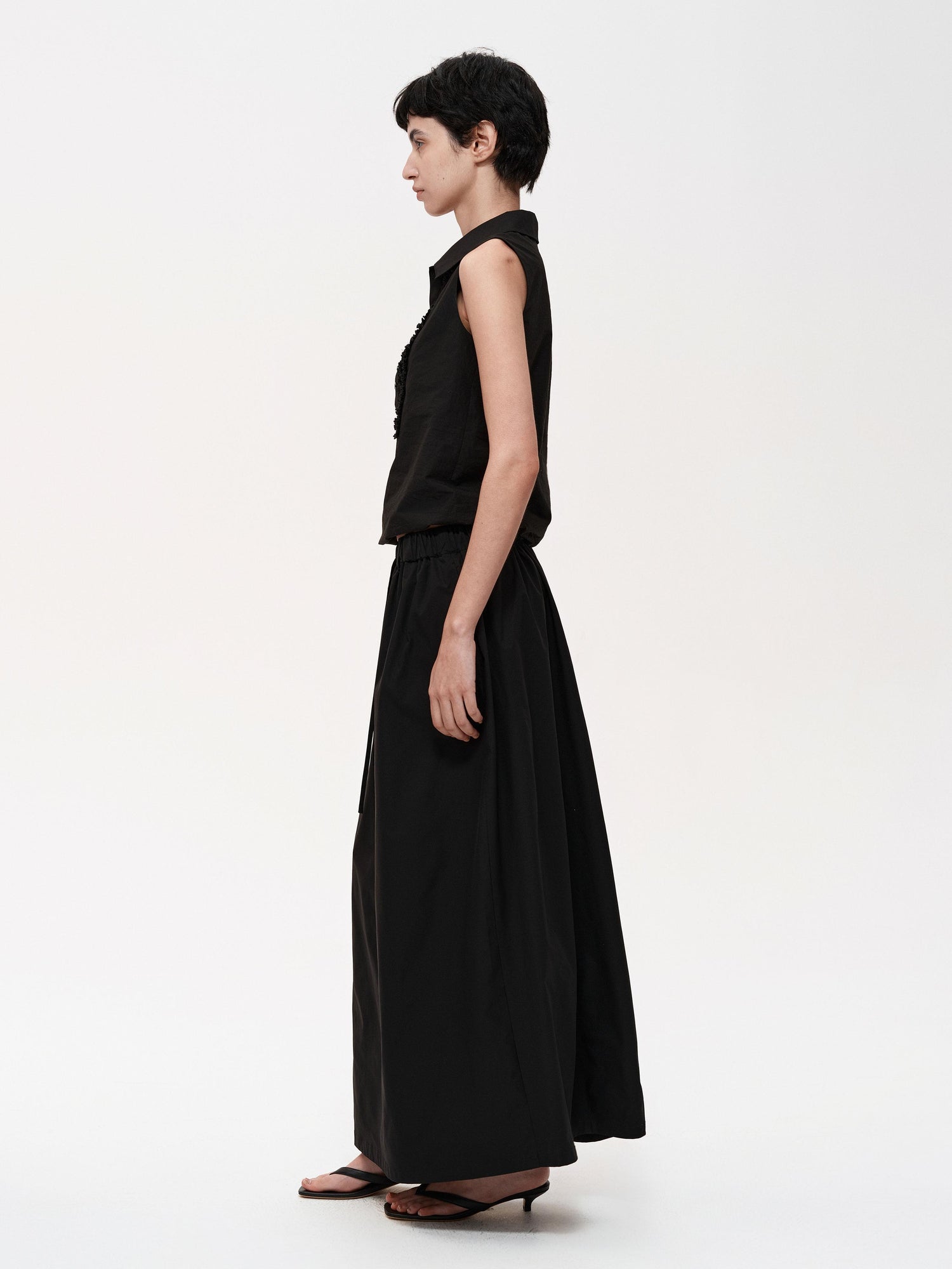 Northbutsouth Pleated Midi Skirt With Adjustable Drawstring Waist