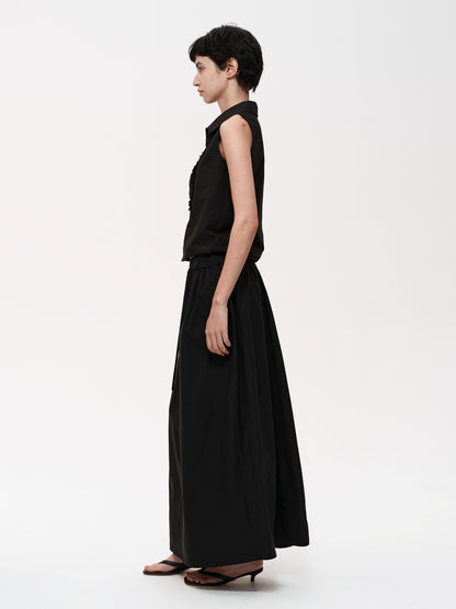 Northbutsouth Pleated Midi Skirt With Adjustable Drawstring Waist