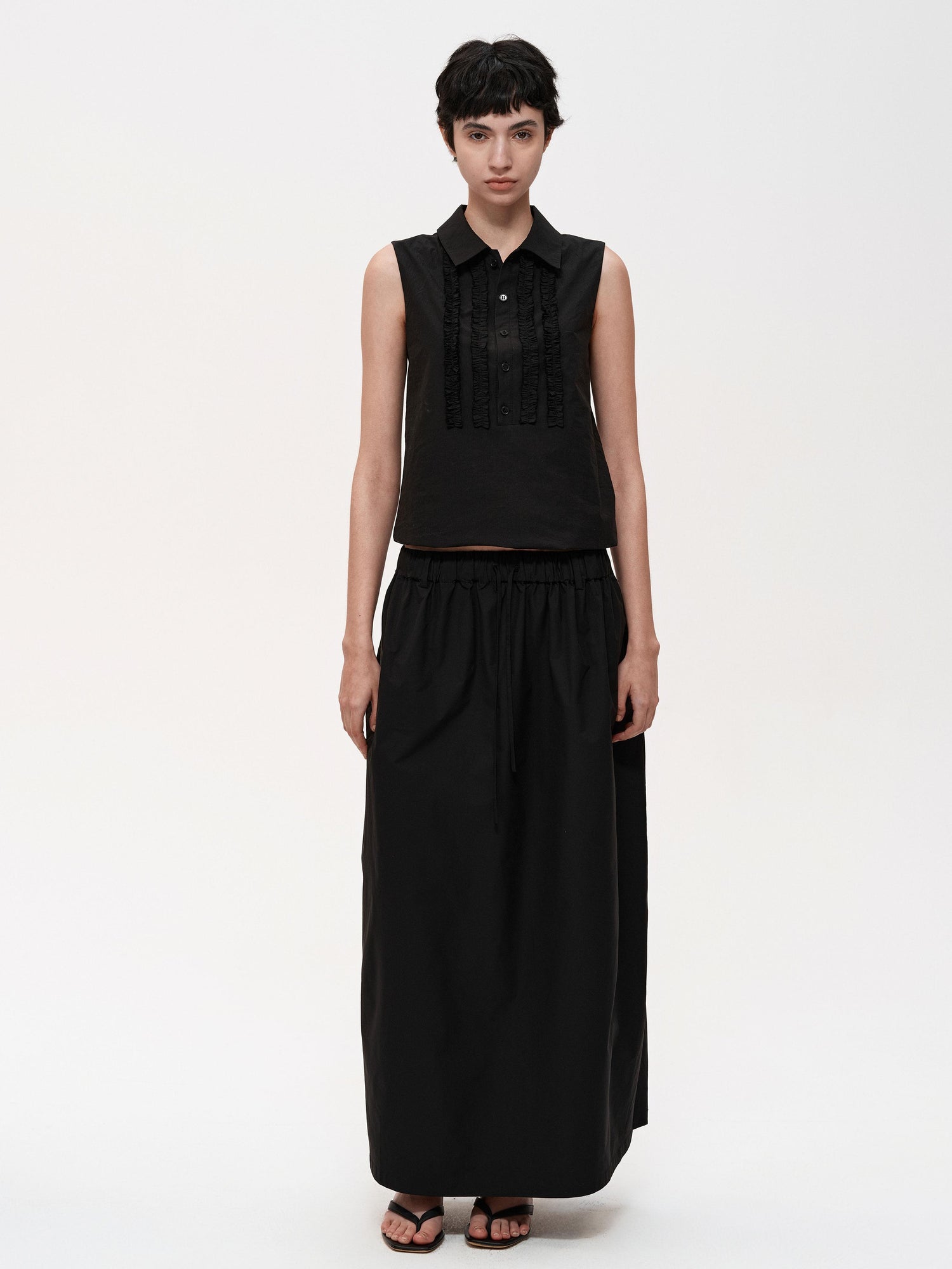 Northbutsouth Pleated Midi Skirt With Adjustable Drawstring Waist