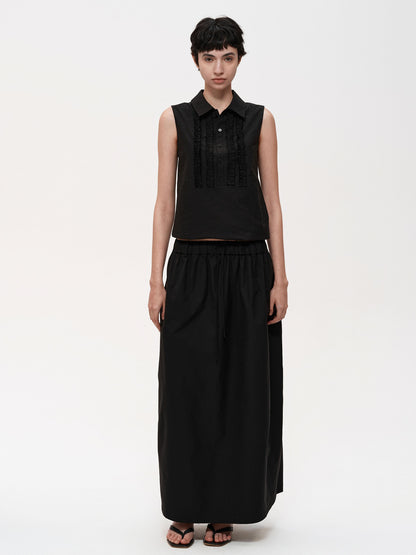 Northbutsouth Pleated Midi Skirt With Adjustable Drawstring Waist