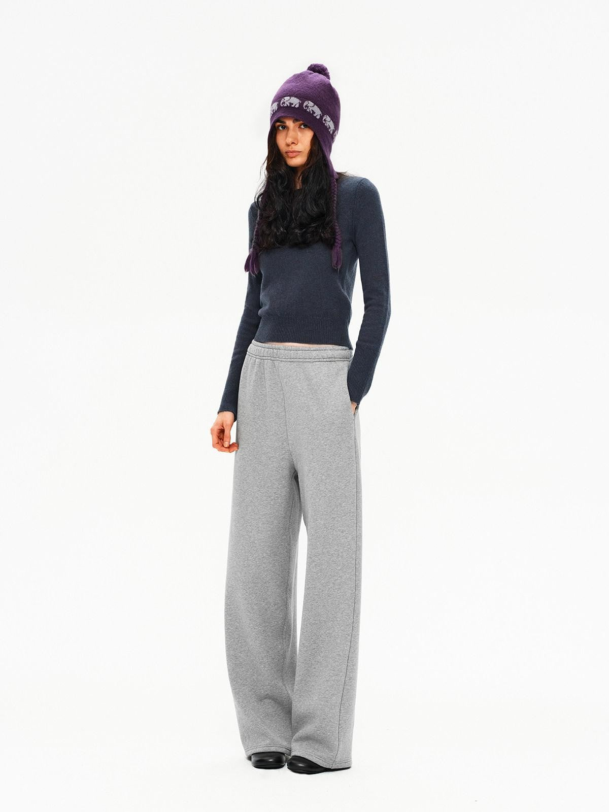 Northbutsouth Plush Thermal Hidden Drawstring Asymmetric Straight Women&