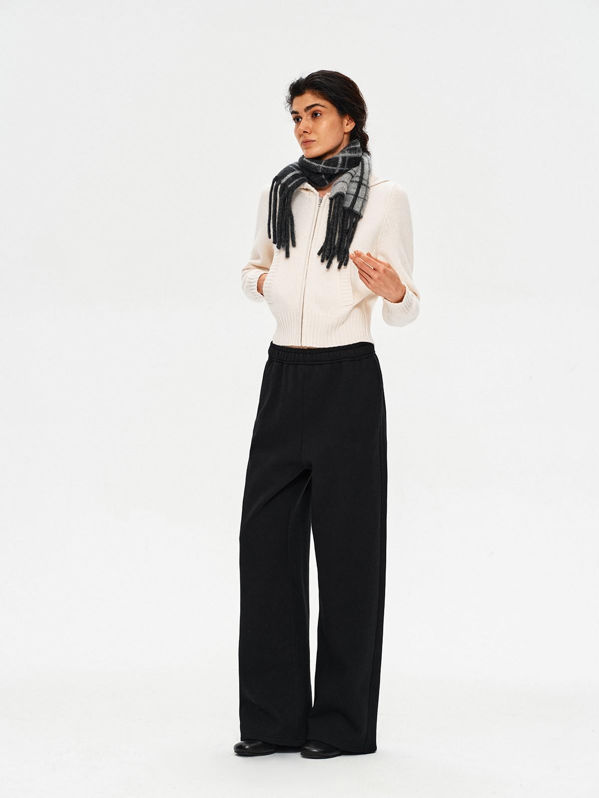 Northbutsouth Plush Thermal Hidden Drawstring Asymmetric Straight Women&