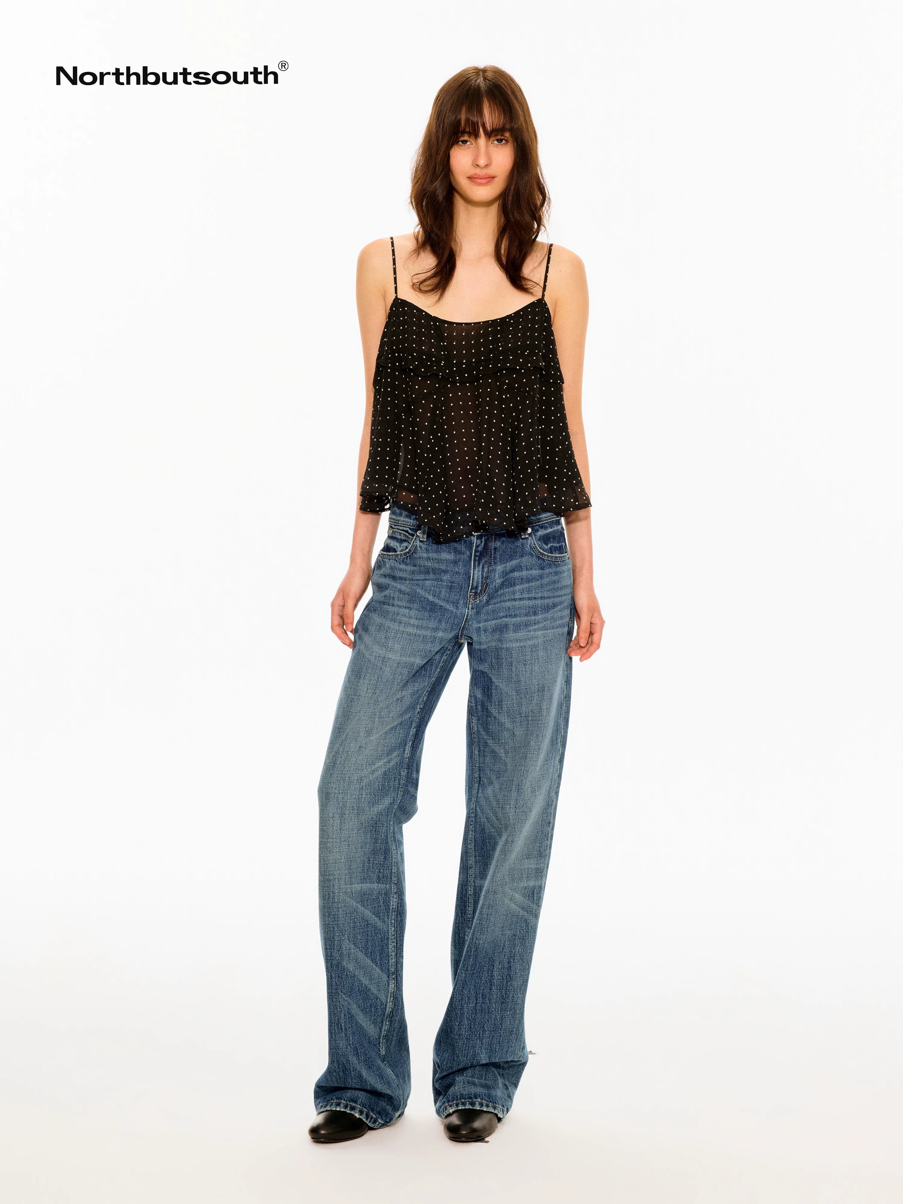 Northbutsouth Polka Dot Ruffle Adjustable Straps Women&