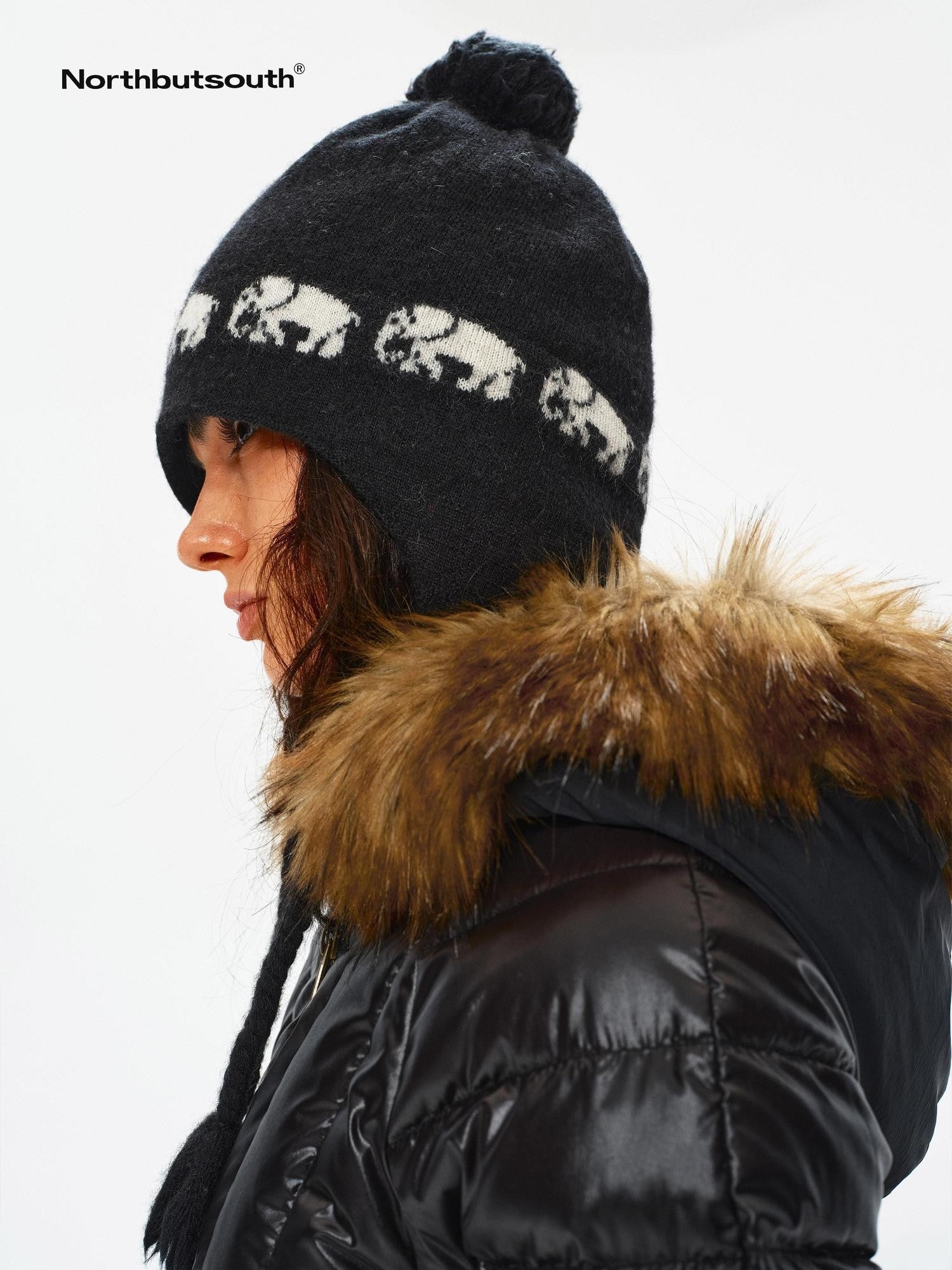 Northbutsouth Pom Pom Fair Isle Elephant Earflap Women&
