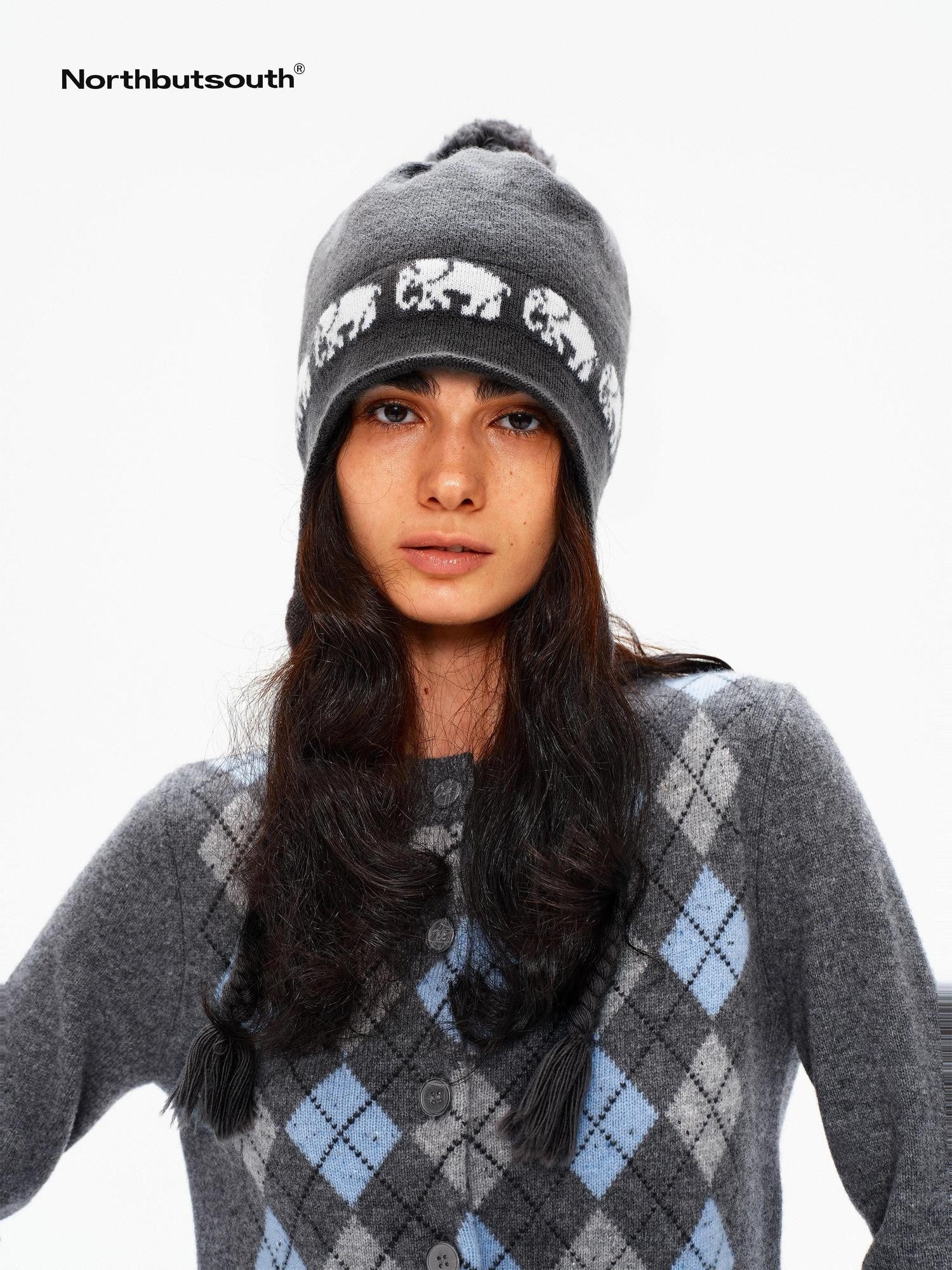 Northbutsouth Pom Pom Fair Isle Elephant Earflap Women&