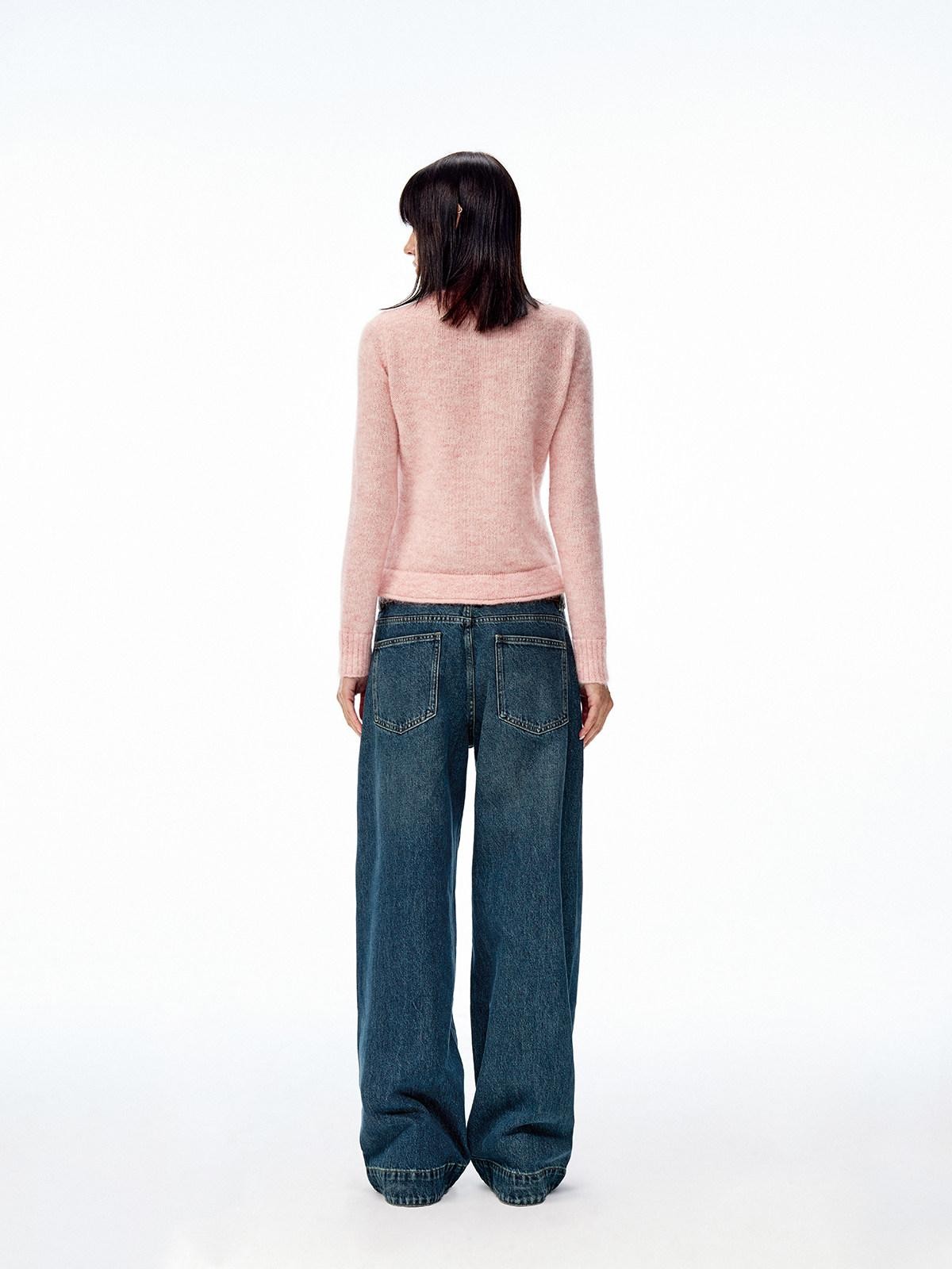 Northbutsouth Prussian Blue Vintage Textured Split Mid Low Waist Women&