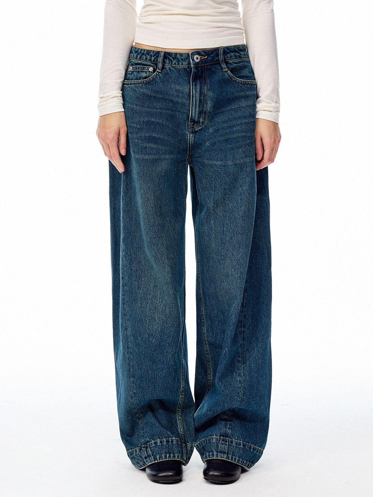 Northbutsouth Prussian Blue Vintage Textured Split Mid Low Waist Women&