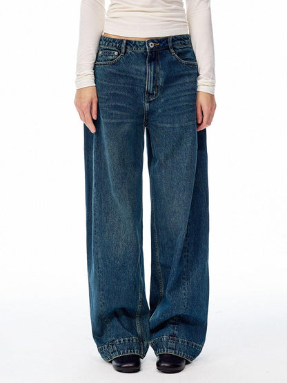 Northbutsouth Prussian Blue Vintage Textured Split Mid Low Waist Women&
