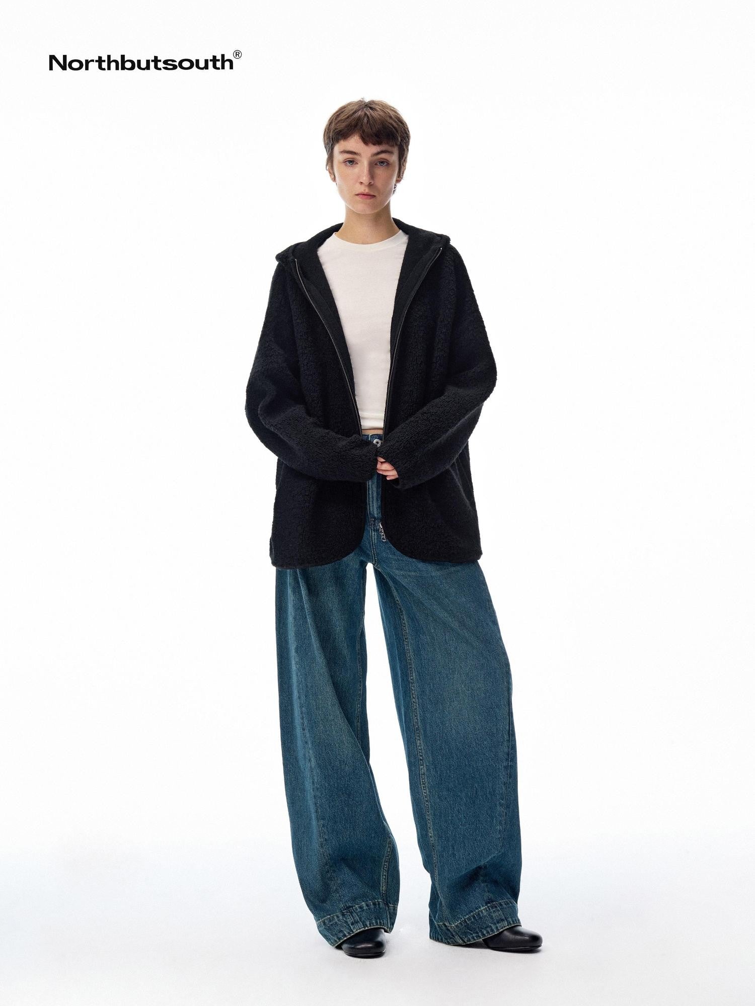 Northbutsouth Prussian Blue Vintage Textured Split Mid Low Waist Women&