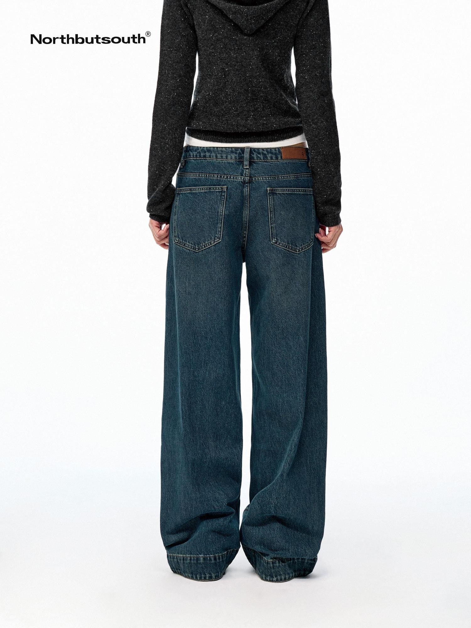 Northbutsouth Prussian Blue Vintage Textured Split Mid Low Waist Women&