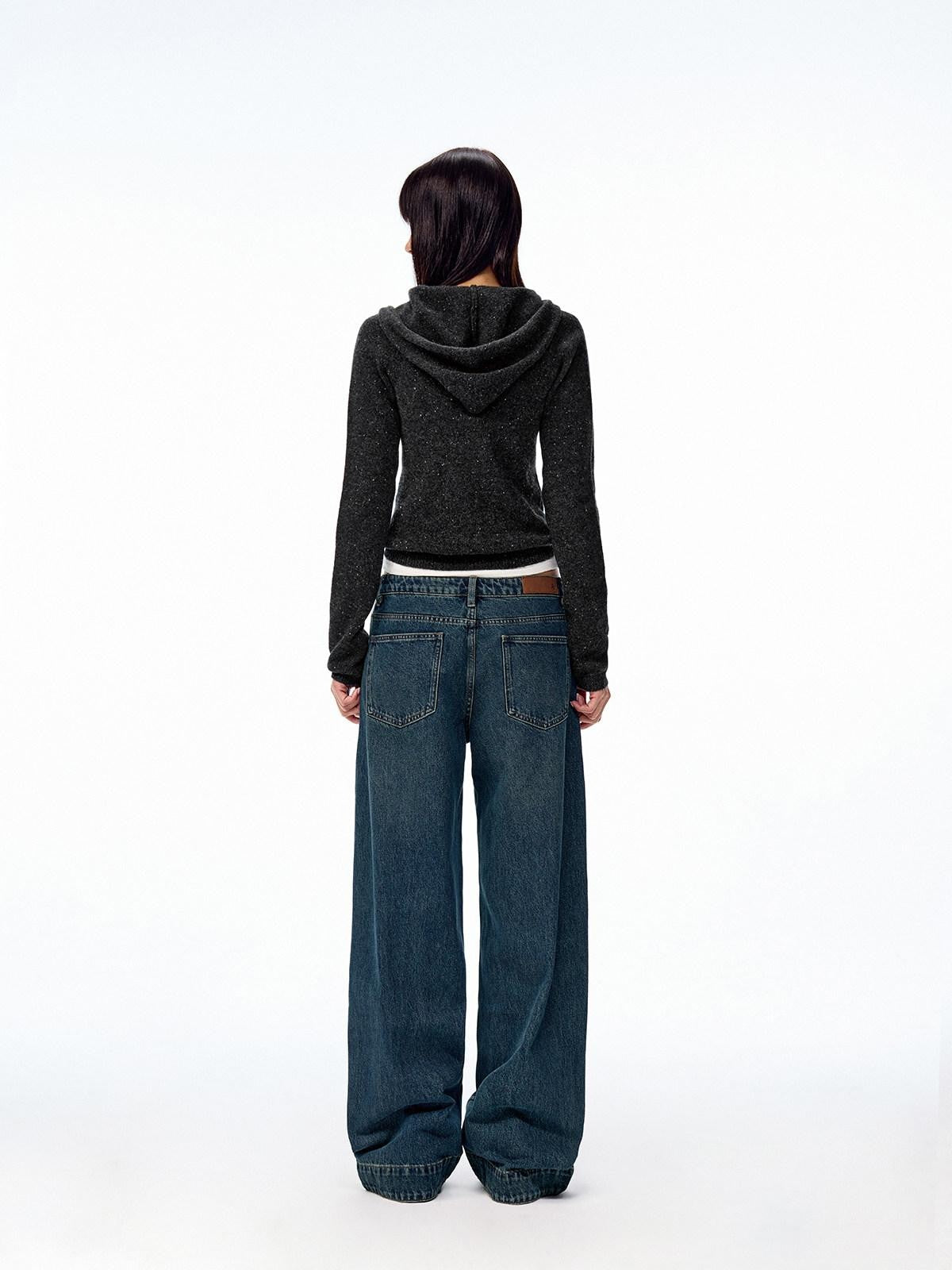 Northbutsouth Prussian Blue Vintage Textured Split Mid Low Waist Women&