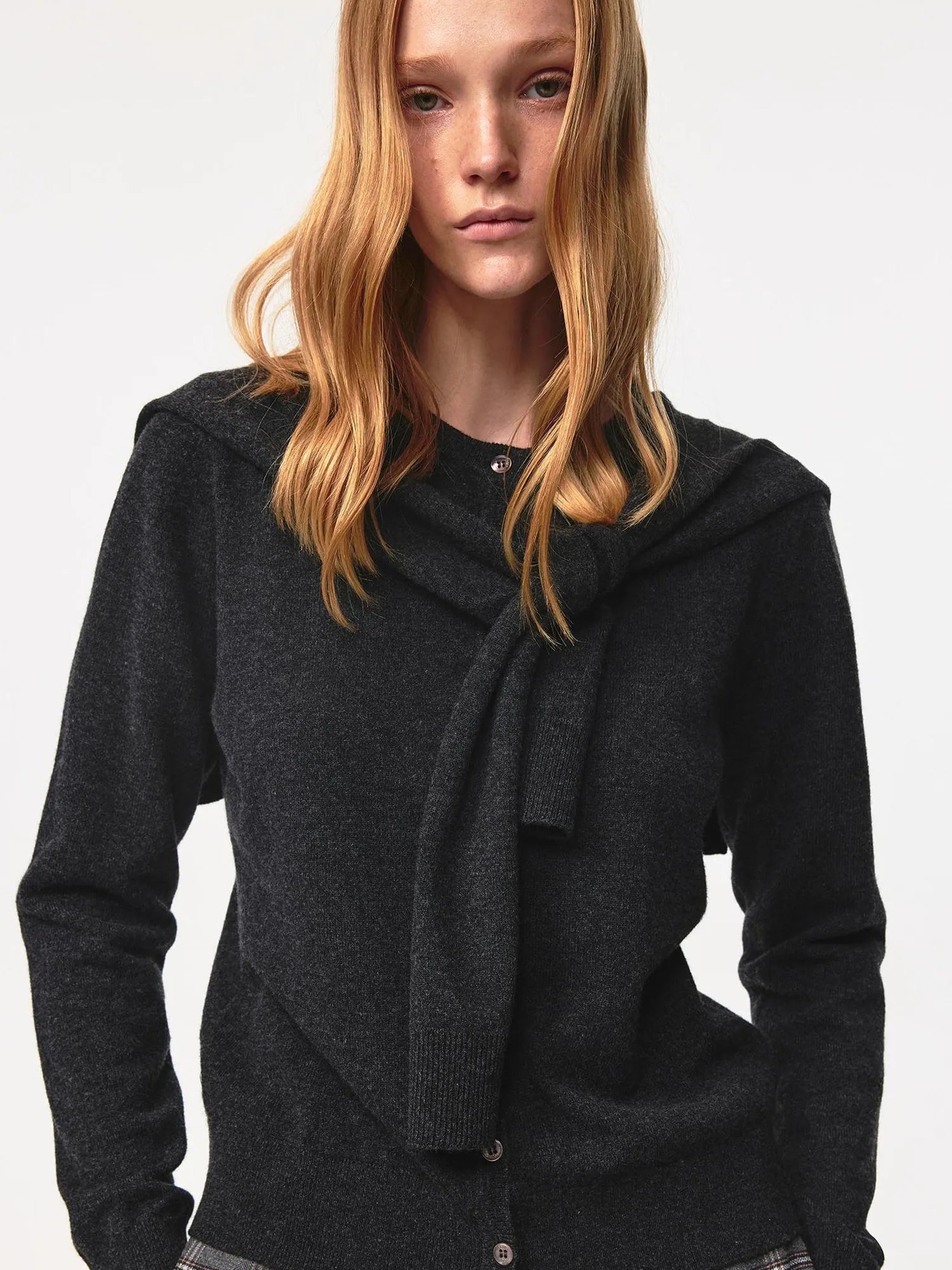 Pure Wool Two Tone Round Neck Knit Cardigan