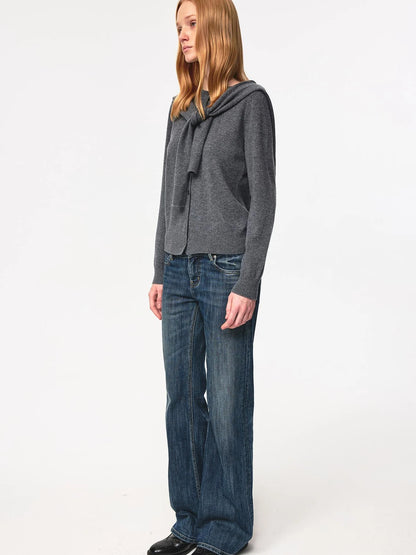 Pure Wool Two Tone Round Neck Knit Cardigan