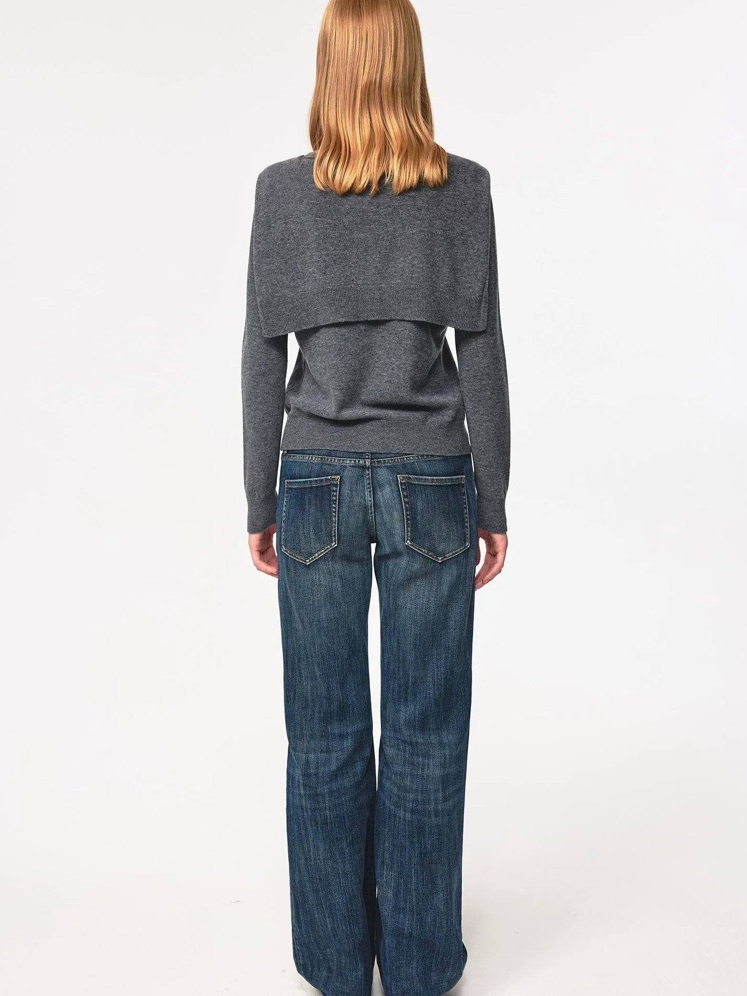 Pure Wool Two Tone Round Neck Knit Cardigan