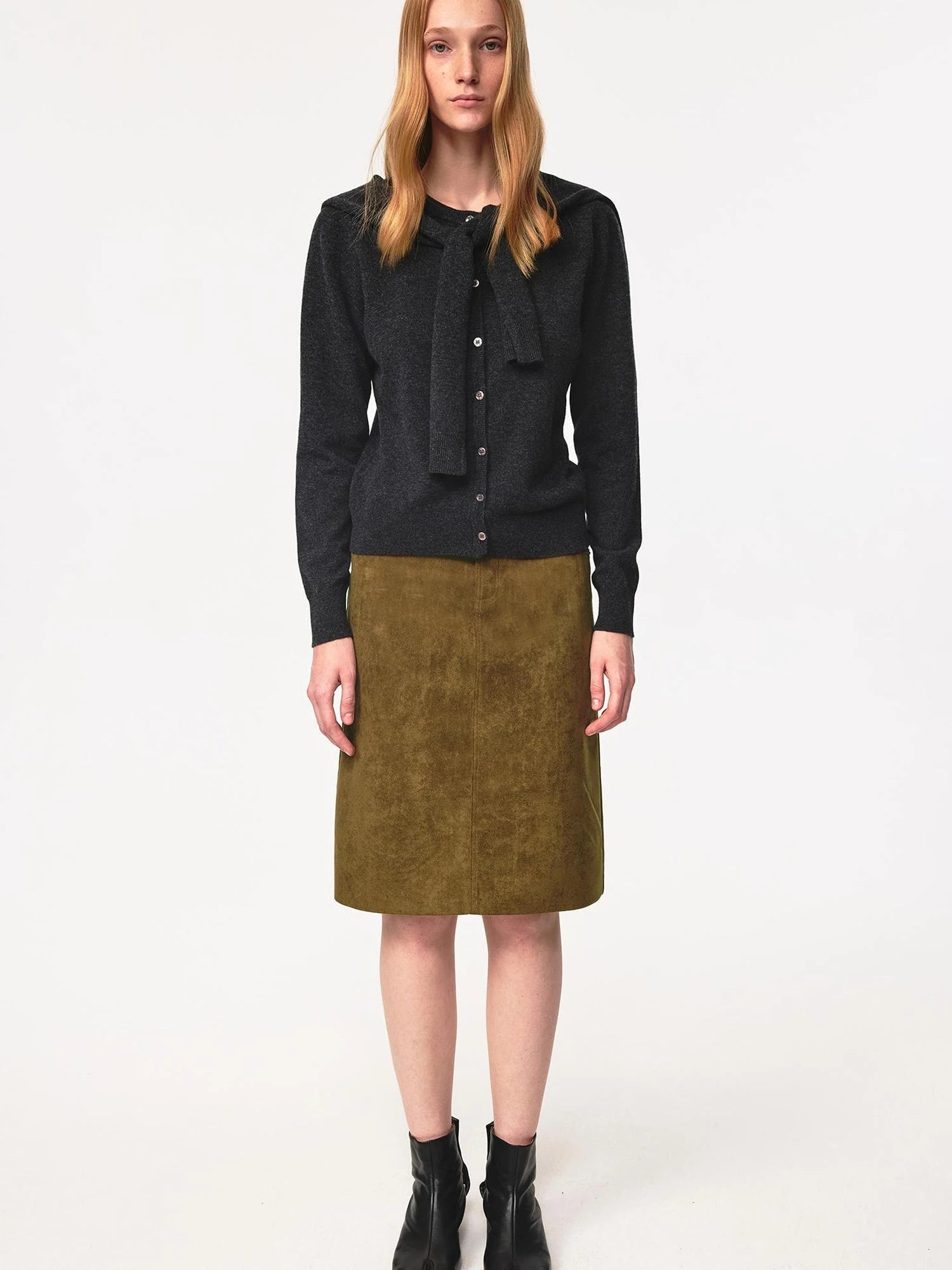 Pure Wool Two Tone Round Neck Knit Cardigan