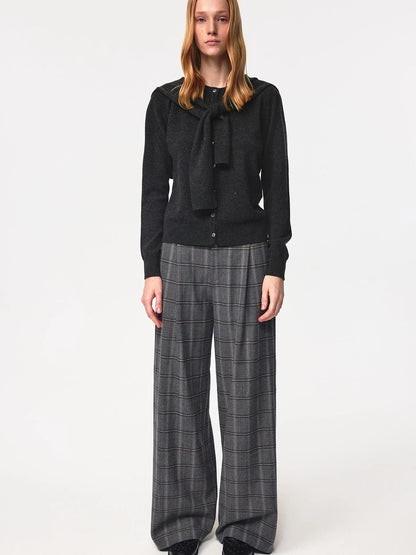 Pure Wool Two Tone Round Neck Knit Cardigan