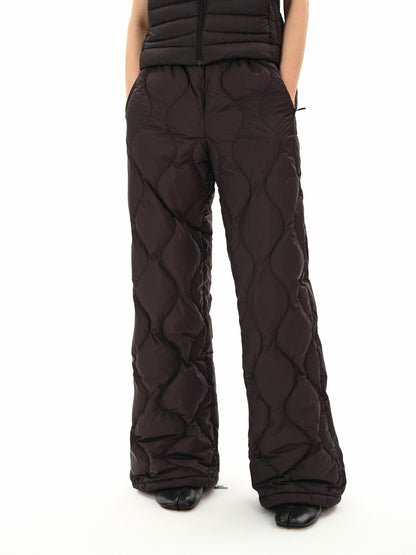 Northbutsouth Quilted Elastic Waist Wide Leg Winter Pants