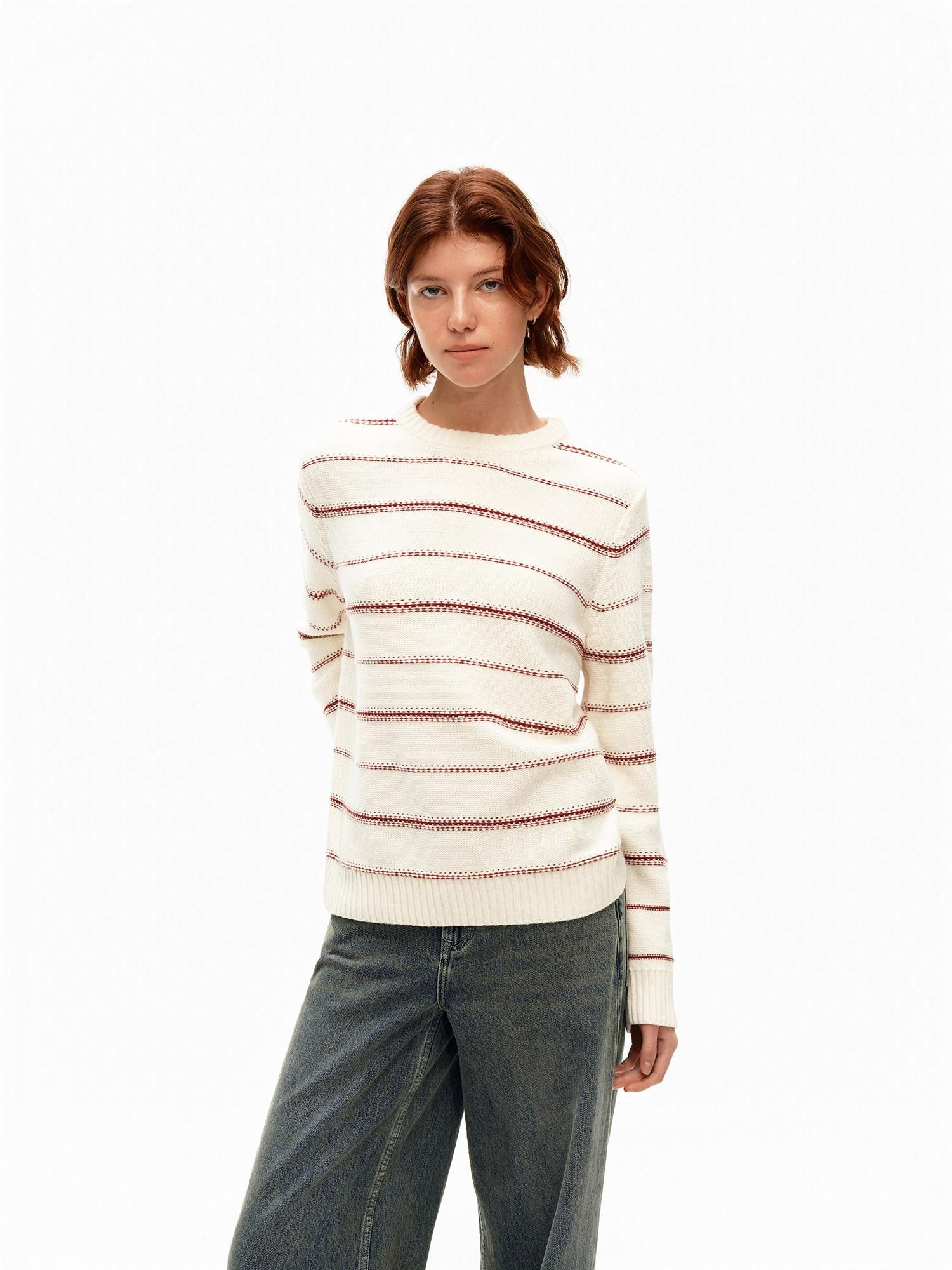 Northbutsouth Red Cream Fair Isle Jacquard Striped Women&