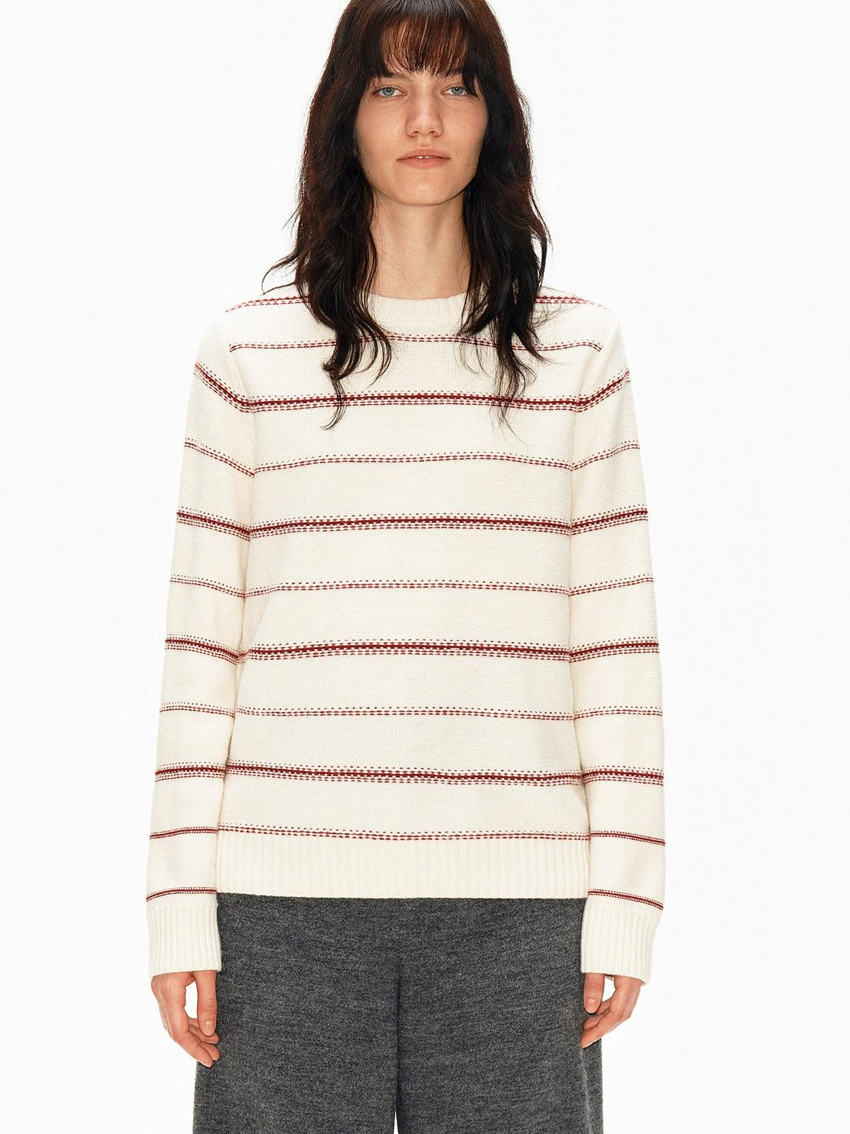Northbutsouth Red Cream Fair Isle Jacquard Striped Women&