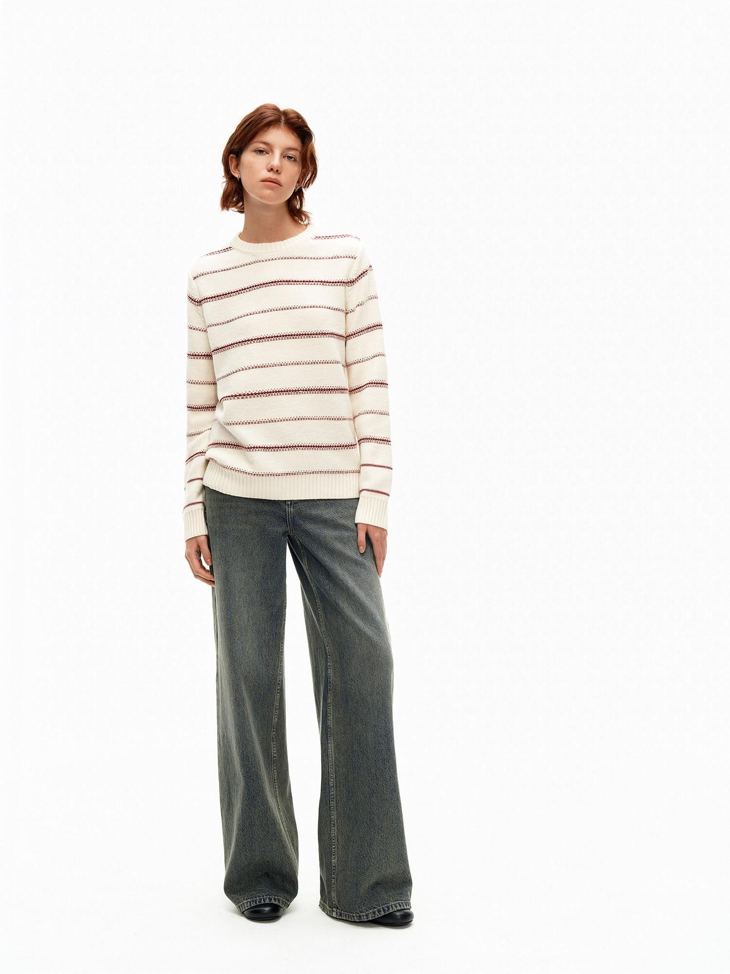 Northbutsouth Red Cream Fair Isle Jacquard Striped Women&