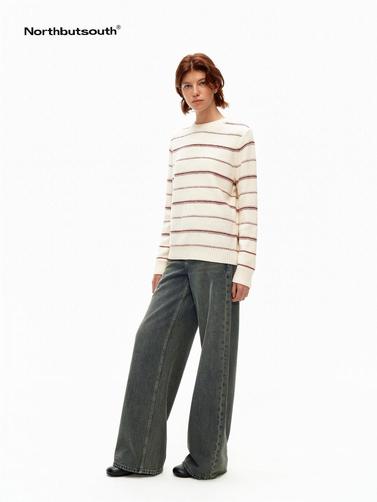 Northbutsouth Red Cream Fair Isle Jacquard Striped Women&