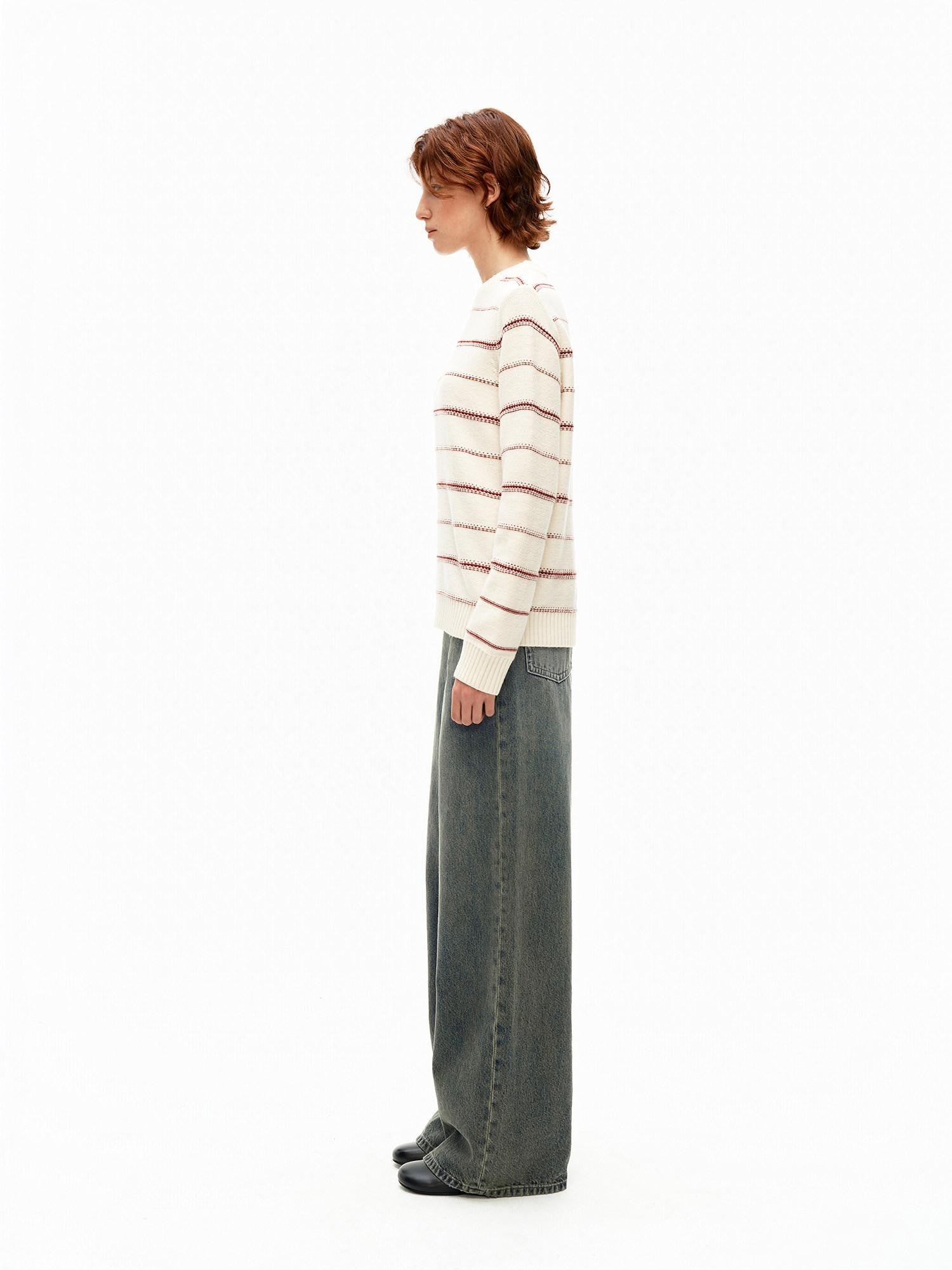 Northbutsouth Red Cream Fair Isle Jacquard Striped Women&