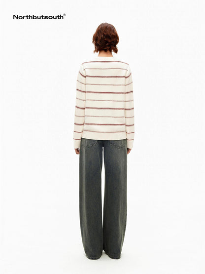 Northbutsouth Red Cream Fair Isle Jacquard Striped Women&