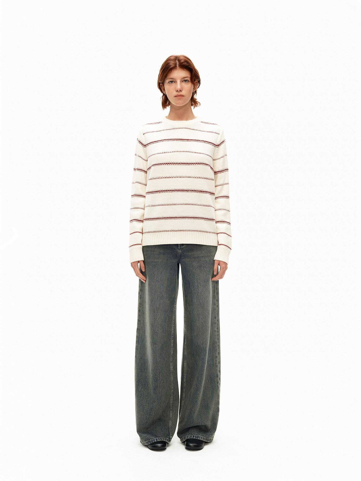 Northbutsouth Red Cream Fair Isle Jacquard Striped Women&