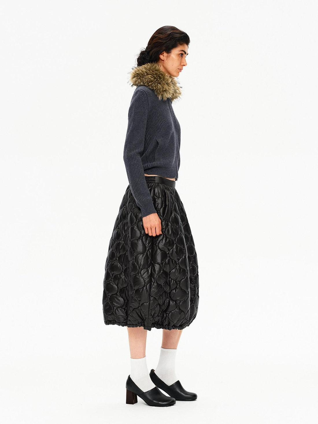 Northbutsouth Removable Fur Collar Lapel Zip Front Women&