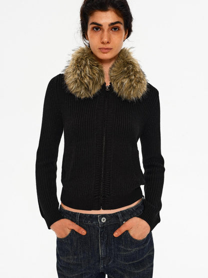 Northbutsouth Removable Fur Collar Lapel Zip Front Women&