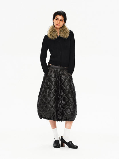 Northbutsouth Removable Fur Collar Lapel Zip Front Women&