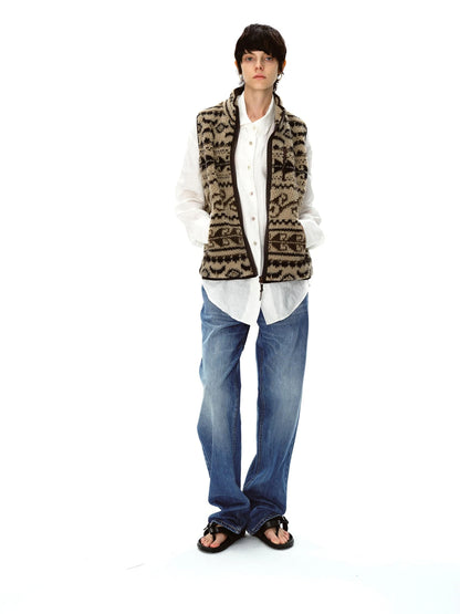 Retro High Neck Fleece Zip Vest With Lamb Wool Pattern