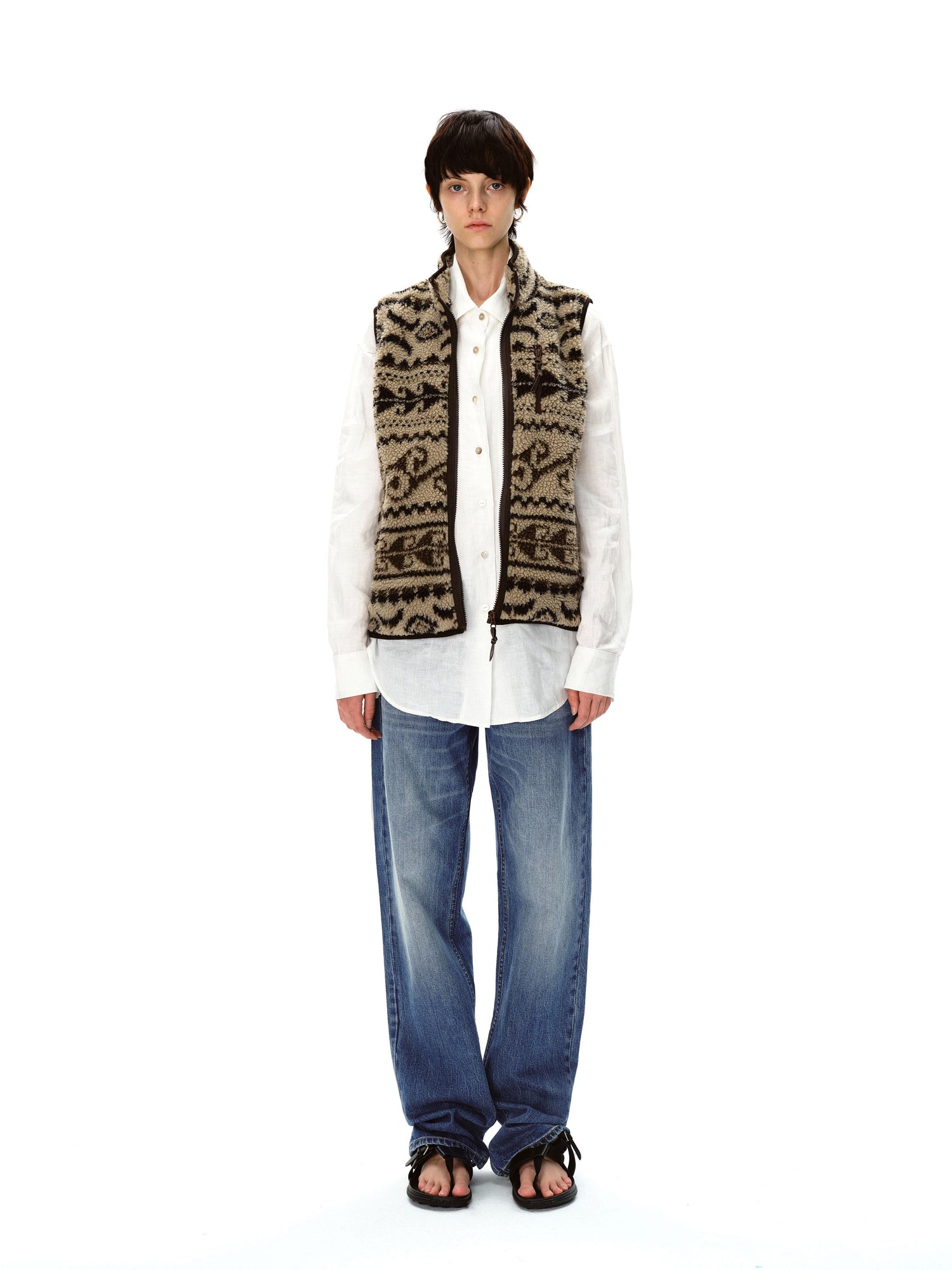 Northbutsouth Retro High Neck Fleece Zip Vest With Lamb Wool Pattern