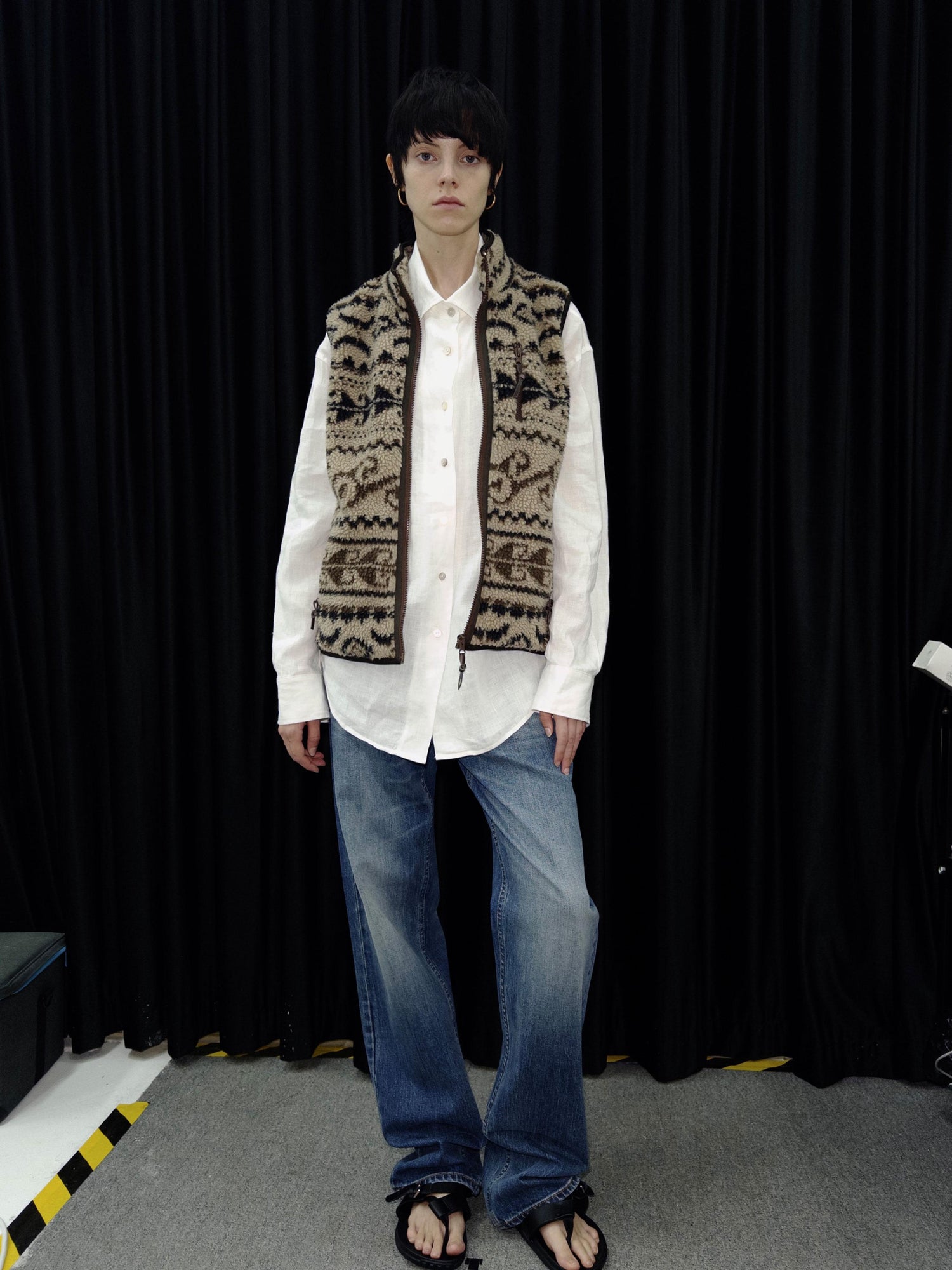 Northbutsouth Retro High Neck Fleece Zip Vest With Lamb Wool Pattern