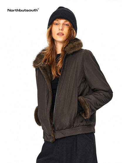 Northbutsouth Reversible Faux Fur Long Hair Lapel Women&