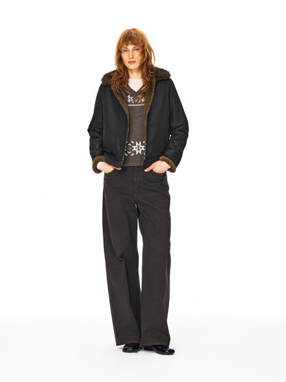 Northbutsouth Reversible Faux Fur Long Hair Lapel Women&