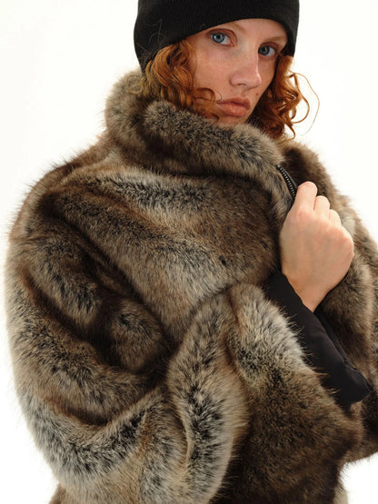 Reversible Shearling Fur Coat V-neck T-shirt Long Sleeve