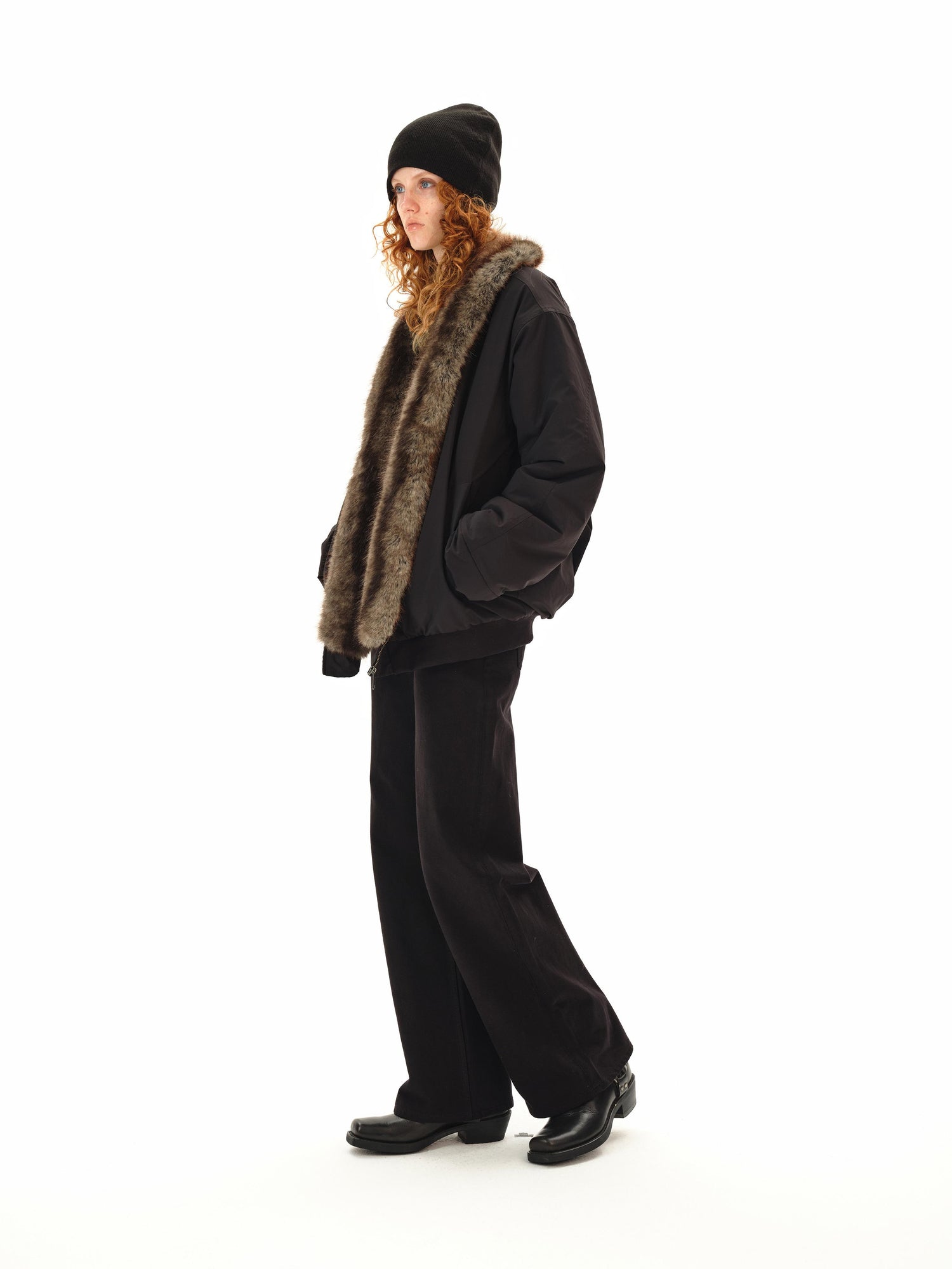Northbutsouth Reversible Shearling Fur Coat V-neck T-shirt Long Sleeve