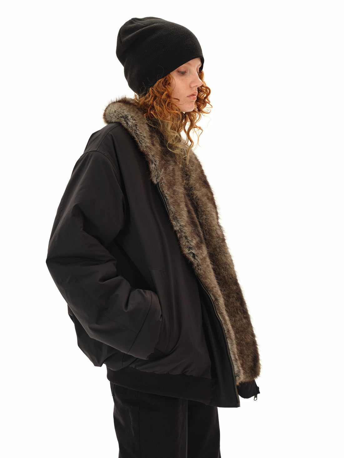 Northbutsouth Reversible Shearling Fur Coat V-neck T-shirt Long Sleeve
