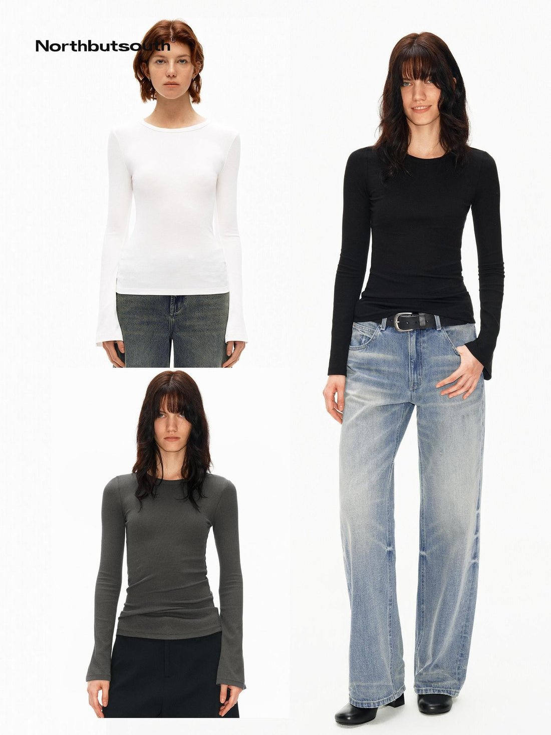 Northbutsouth Ribbed Bell Sleeve Slim Fit Women&