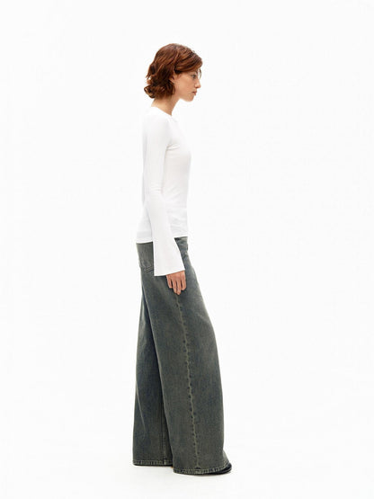Northbutsouth Ribbed Bell Sleeve Slim Fit Women&
