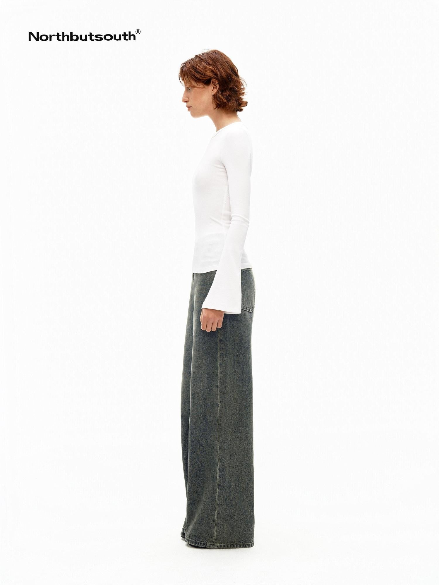Northbutsouth Ribbed Bell Sleeve Slim Fit Women&