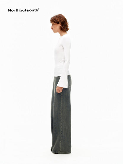 Northbutsouth Ribbed Bell Sleeve Slim Fit Women&