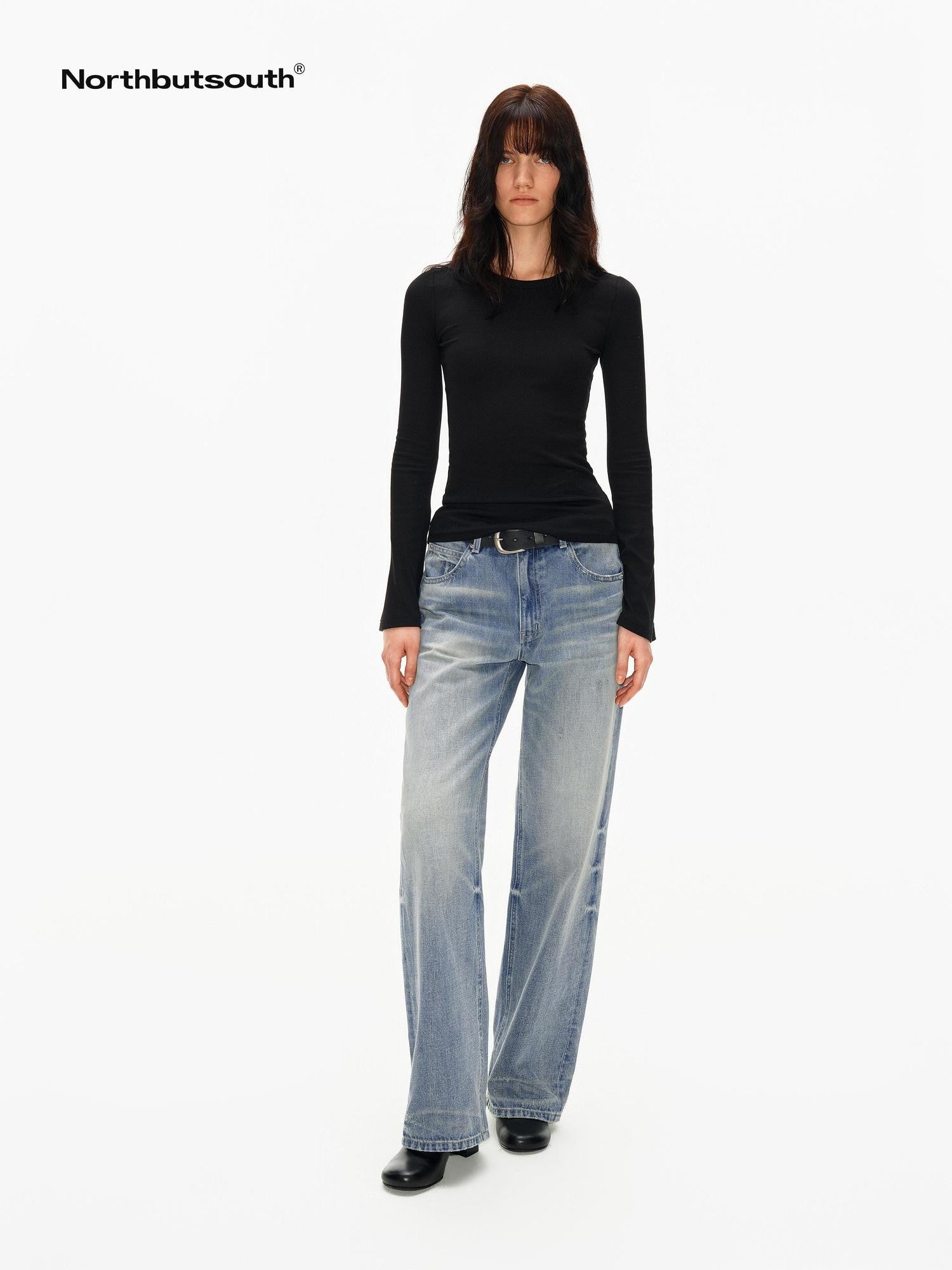 Northbutsouth Ribbed Bell Sleeve Slim Fit Women&