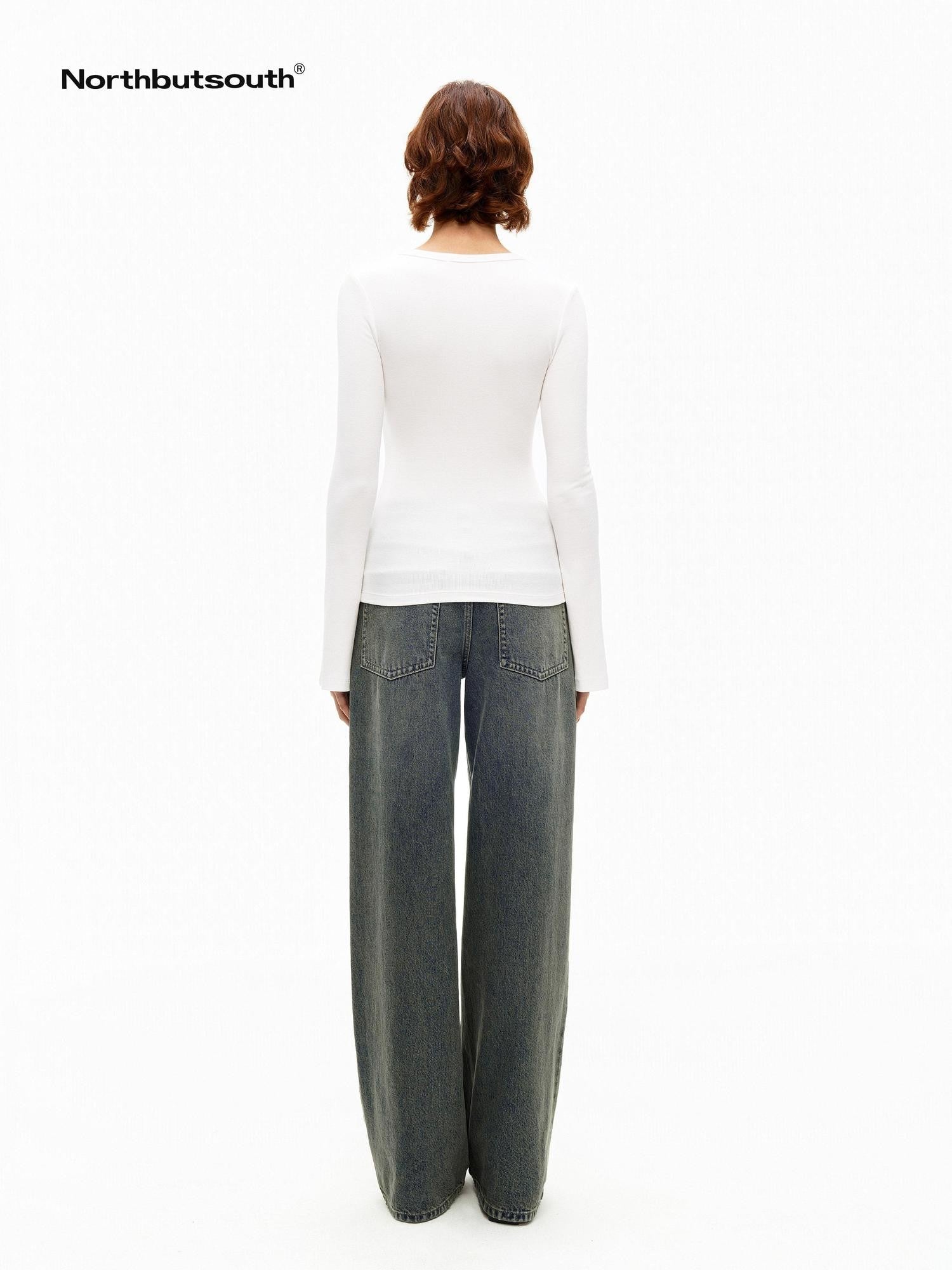 Northbutsouth Ribbed Bell Sleeve Slim Fit Women&